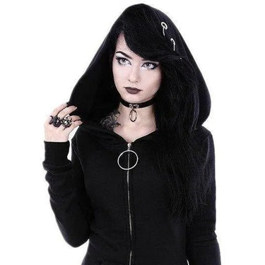 Ring Detailed Goth Hoodie Jacket: Long Sleeve Women's Jacket upto 5XL from NSE Imports #2.